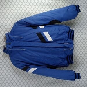 London Fog utility puffer ski hooded blue & black size 16 small med adult jacket